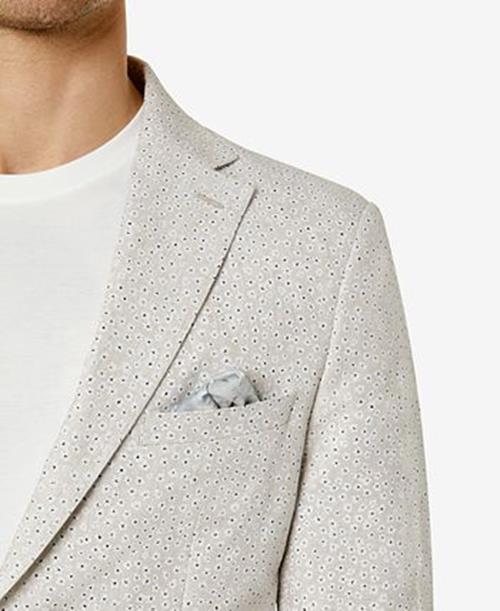 TALLIA Men's Slim-Fit Floral Blazer 40R Sport Coat White / Tan Linen