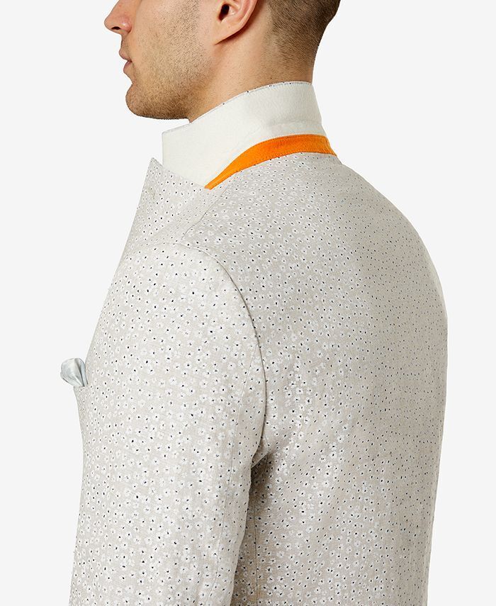 TALLIA Men's Slim-Fit Floral Blazer 40R Sport Coat White / Tan Linen