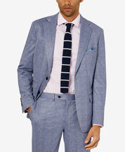 TALLIA Men's Slim-Fit Chambray Light Blue Plaid Suit Jacket 38S