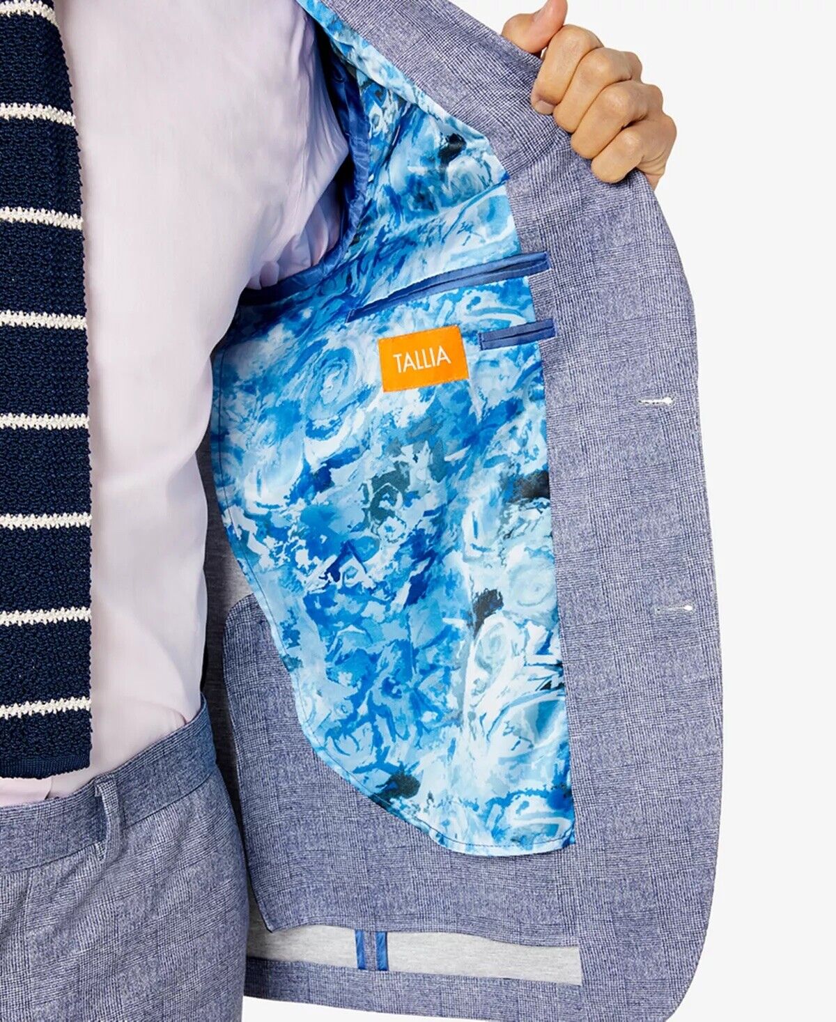 TALLIA Men's Slim-Fit Chambray Light Blue Plaid Suit Jacket 38S