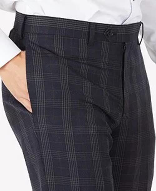 Tallia Men's Slim-Fit Navy Blue Plaid Wool Dress Pants 30 x 30 Flat Front Pant