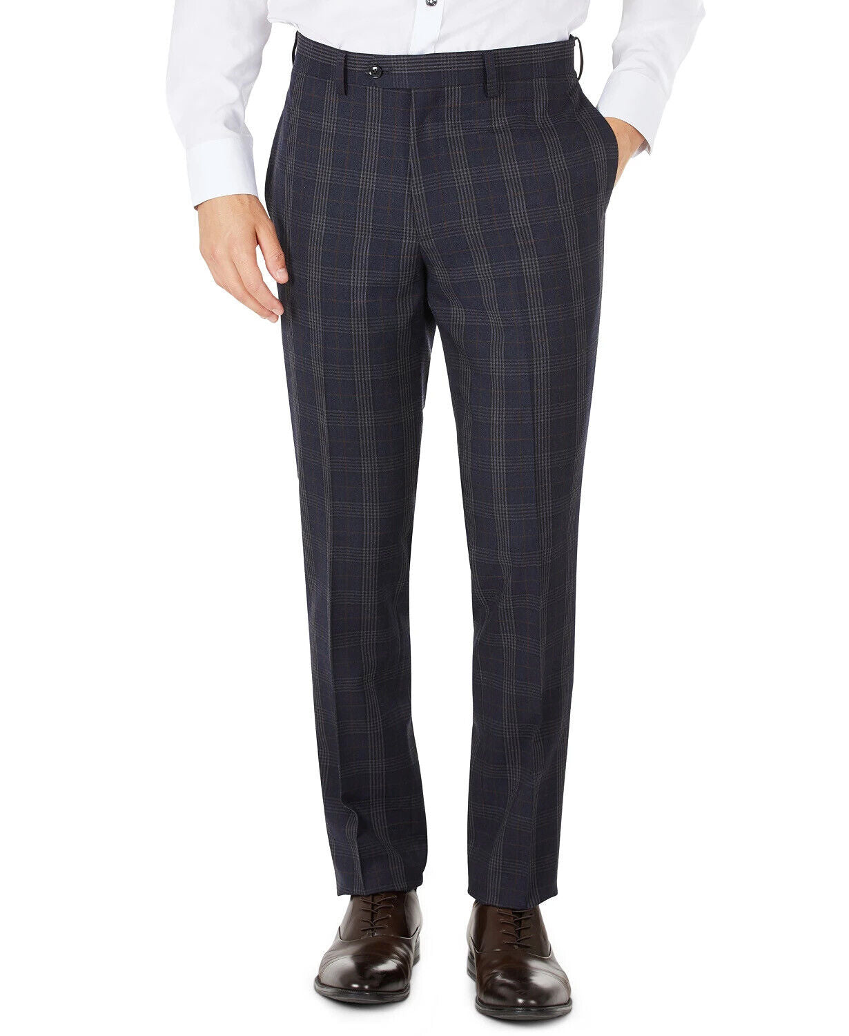 Tallia Men's Slim-Fit Navy Blue Plaid Wool Dress Pants 30 x 30 Flat Front Pant