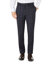 Tallia Men's Slim-Fit Navy Blue Plaid Wool Dress Pants 30 x 30 Flat Front Pant