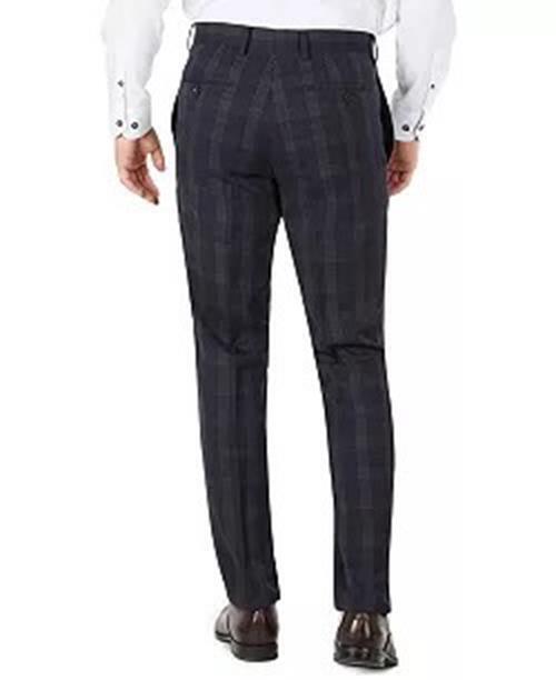 Tallia Men's Slim-Fit Navy Blue Plaid Wool Dress Pants 30 x 30 Flat Front Pant