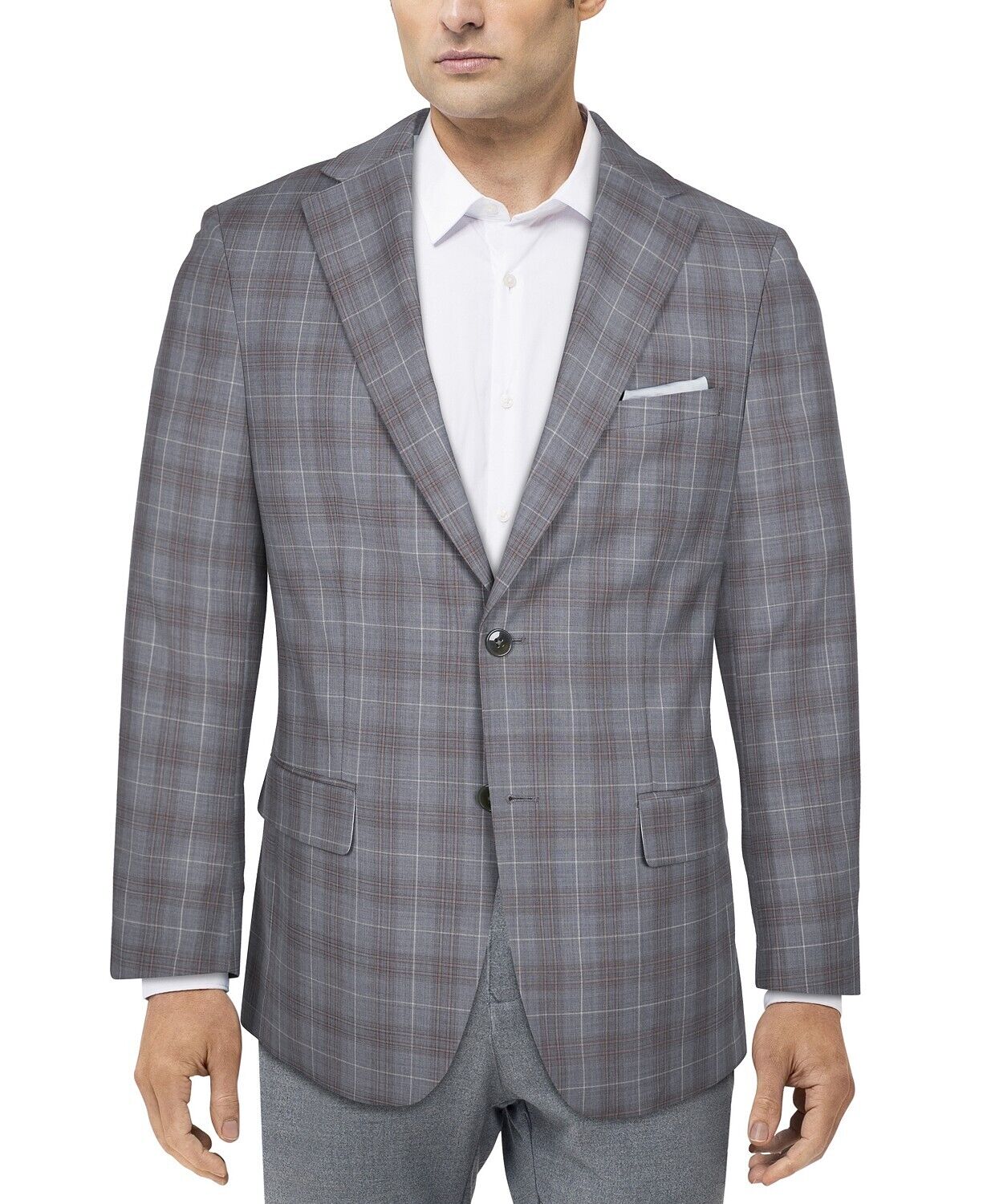 Tallia Men's Slim-Fit Plaid Suit Jacket 46R grey / Rust