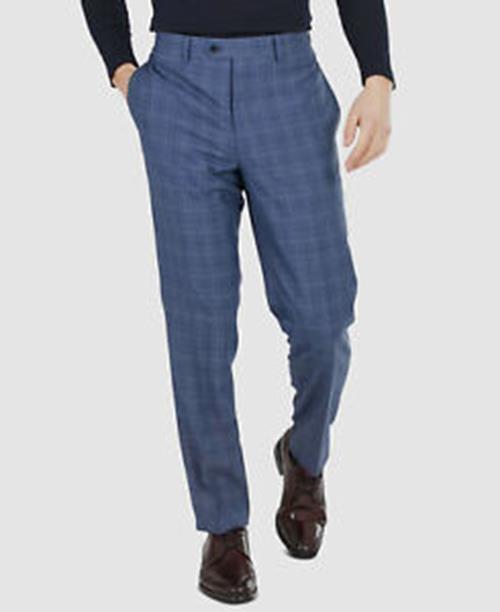 Tallis Men's Slim Fit Plaid Windowpane Stretch Pants Light Blue 32 x 30