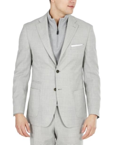 Tallia Mens Slim Fit Suit Jacket Sport Coat 46R Light Grey Wool