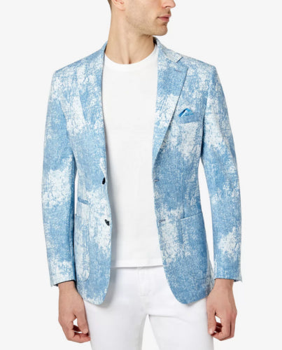 Tallia Men's Slim-Fit Tie-Dye Blazer Blue/White 44L