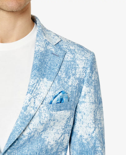 Tallia Men's Slim-Fit Tie-Dye Blazer Blue/White 44L
