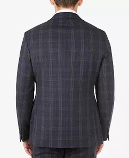 Tallia Men's Slim-Fit Wool Plaid Suit Jacket 40L Navy Blue Grey