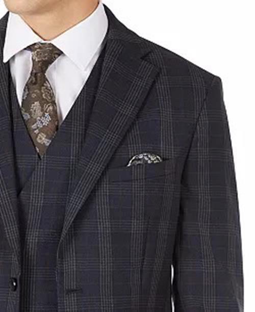 Tallia Men's Slim-Fit Wool Plaid Suit Jacket 40L Navy Blue Grey