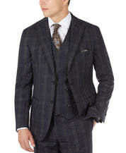 Tallia Men's Slim-Fit Wool Plaid Suit Jacket 40L Navy Blue Grey