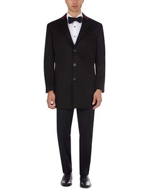 Tallia Men Wool Blend Overcoats with Contrast Velvet Top Collar Black XL