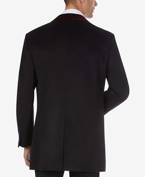 TALLIA Men's Overcoat Coat W/ Contrast Velvet Top Collar XL Black Red Collar