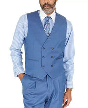 Tayion Collection Blue Solid Classic-Fit Wool Suit Separate Vest XL Blue