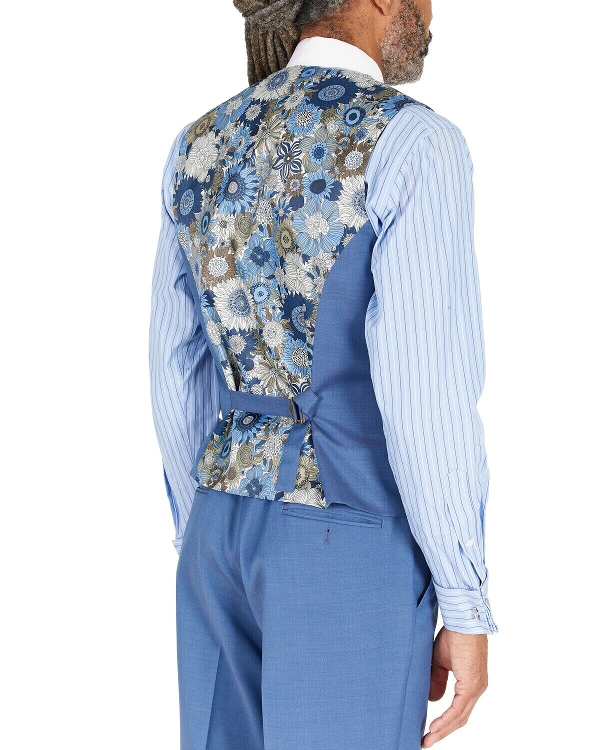 Tayion Collection Blue Solid Classic-Fit Wool Suit Separate Vest XL Blue