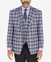 Tayion Collection Men's Classic-Fit Sport Coat Blazer 44R Blue & Pink Plaid