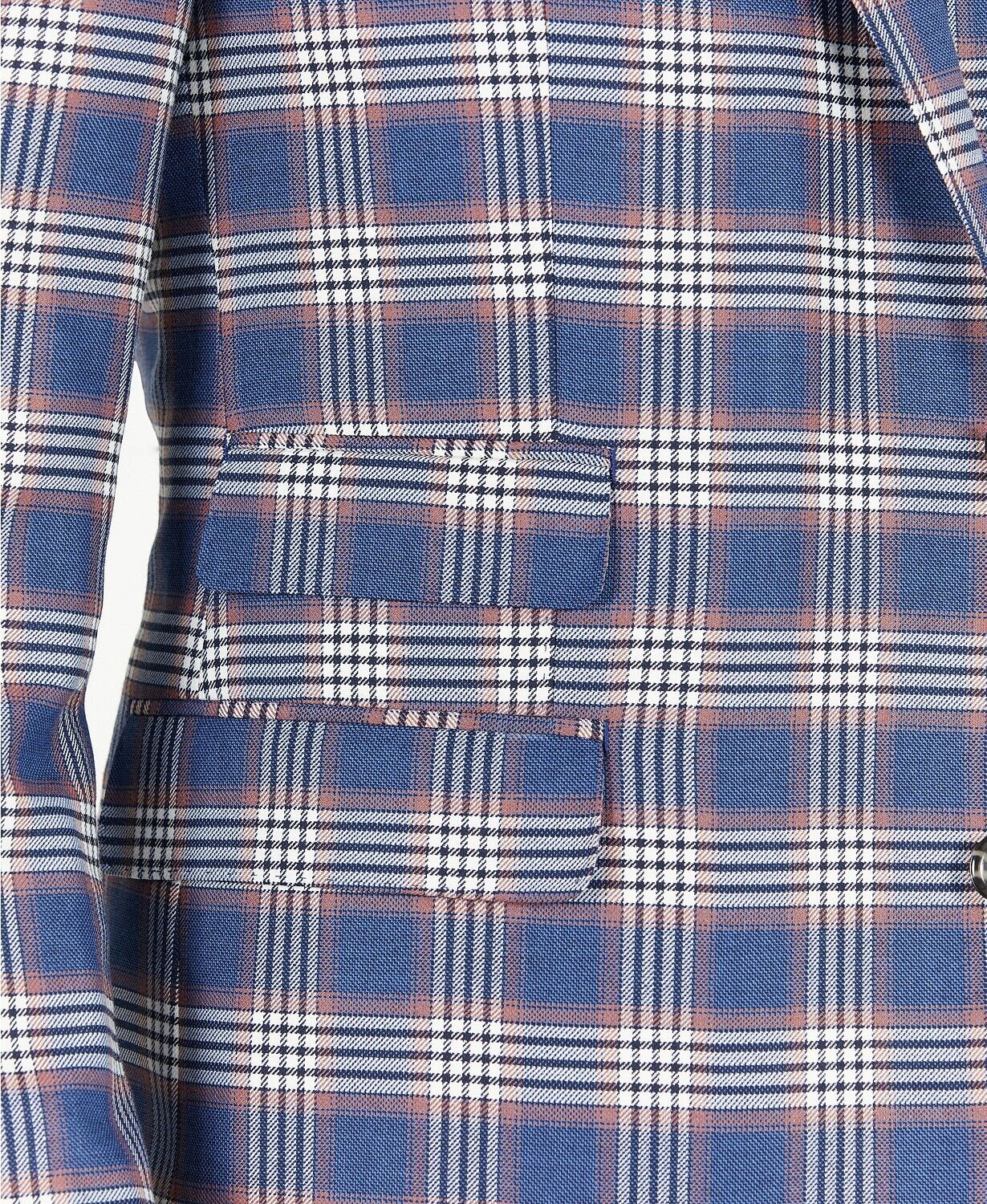 Tayion Collection Men's Classic-Fit Sport Coat Blazer 44R Blue & Pink Plaid