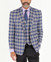 Tayion Collection Men's Classic-Fit Sport Coat Blazer 44R Blue & Pink Plaid