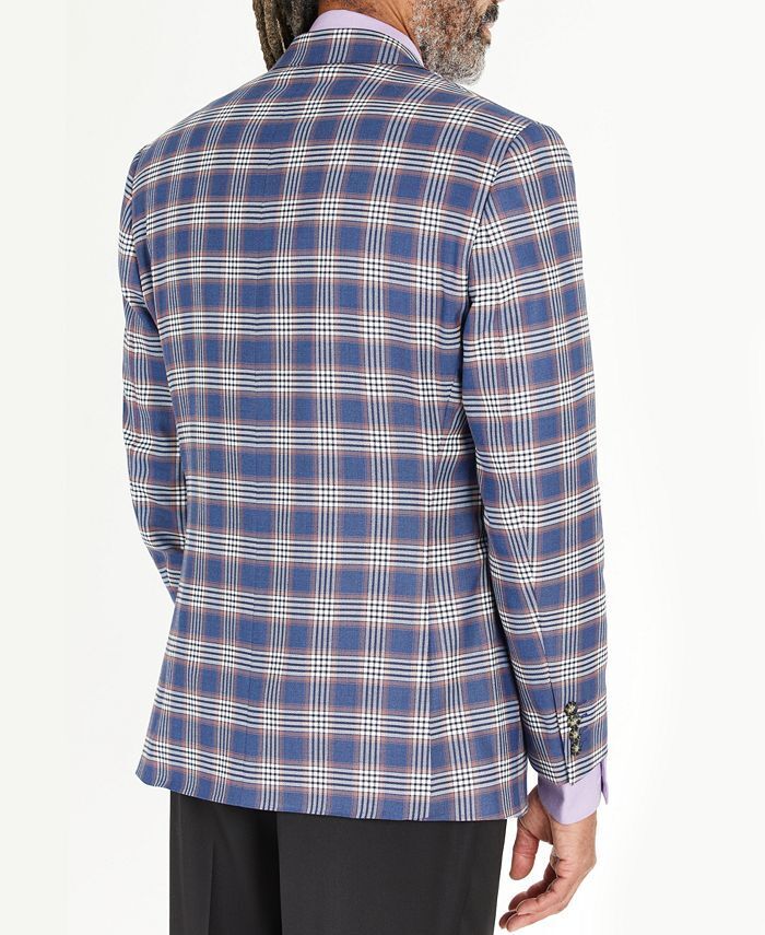 Tayion Collection Men's Classic-Fit Sport Coat Blazer 44R Blue & Pink Plaid