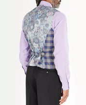 Tayion Collection Classic-Fit Blue & Pink Plaid Double-Breasted Suit Vest Large