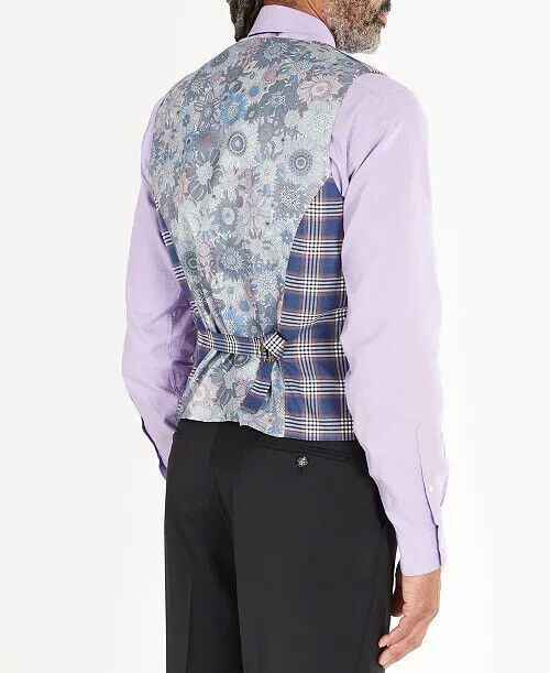 Tayion Collection Classic-Fit Blue & Pink Plaid Double-Breasted Suit Vest Large