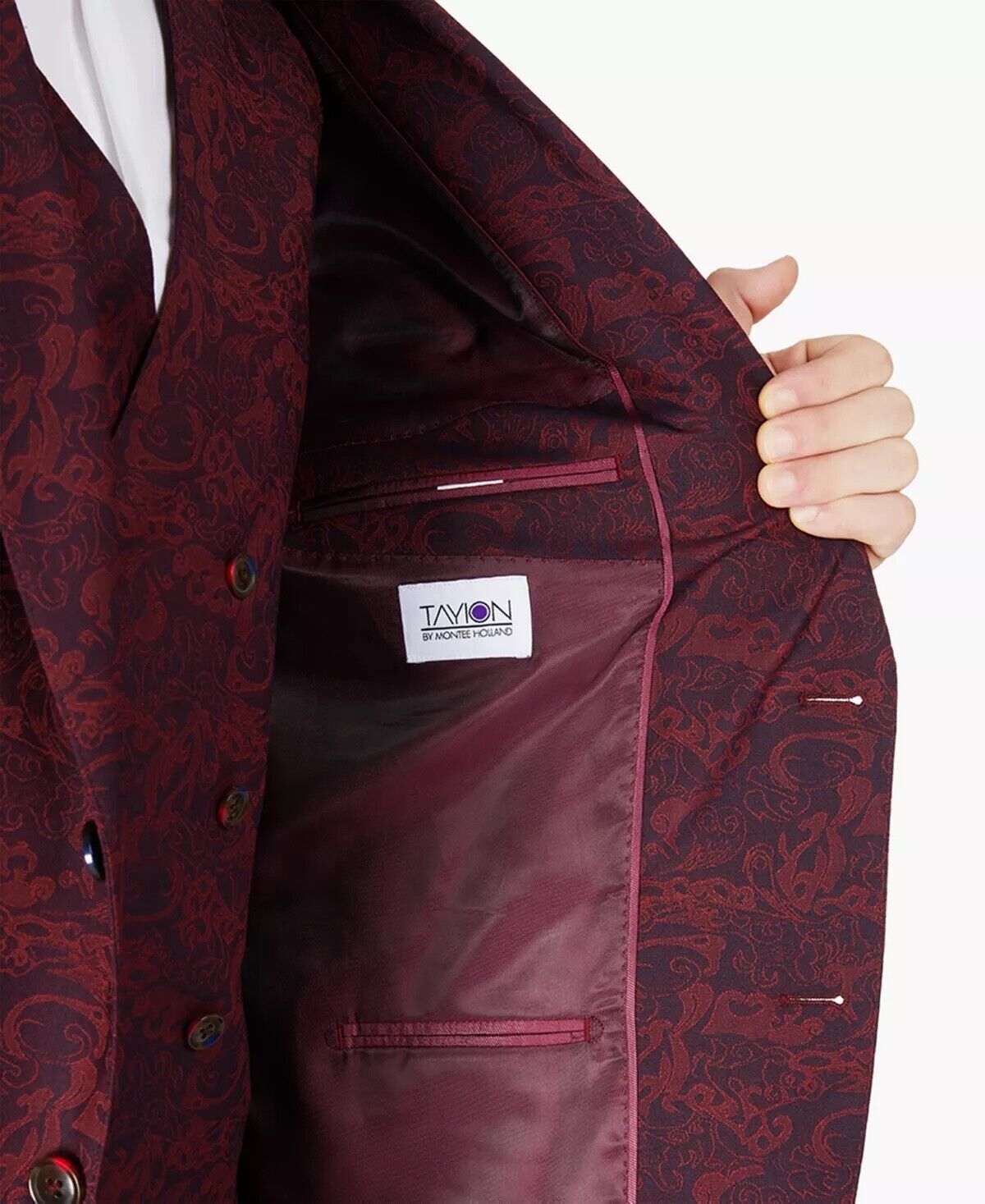 TAYION COLLECTION Men's Classic-Fit Red & Blue Paisley Sport Coat 40S
