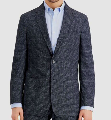 TOMMY HILFIGER Mens Modern Fit Stretch Blue Houndstooth Sport Coat 42S
