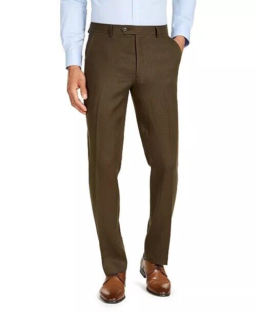 TOMMY HILFIGER Men's Modern Fit Linen Suit Dress Pants 32 x 32 Olive Green