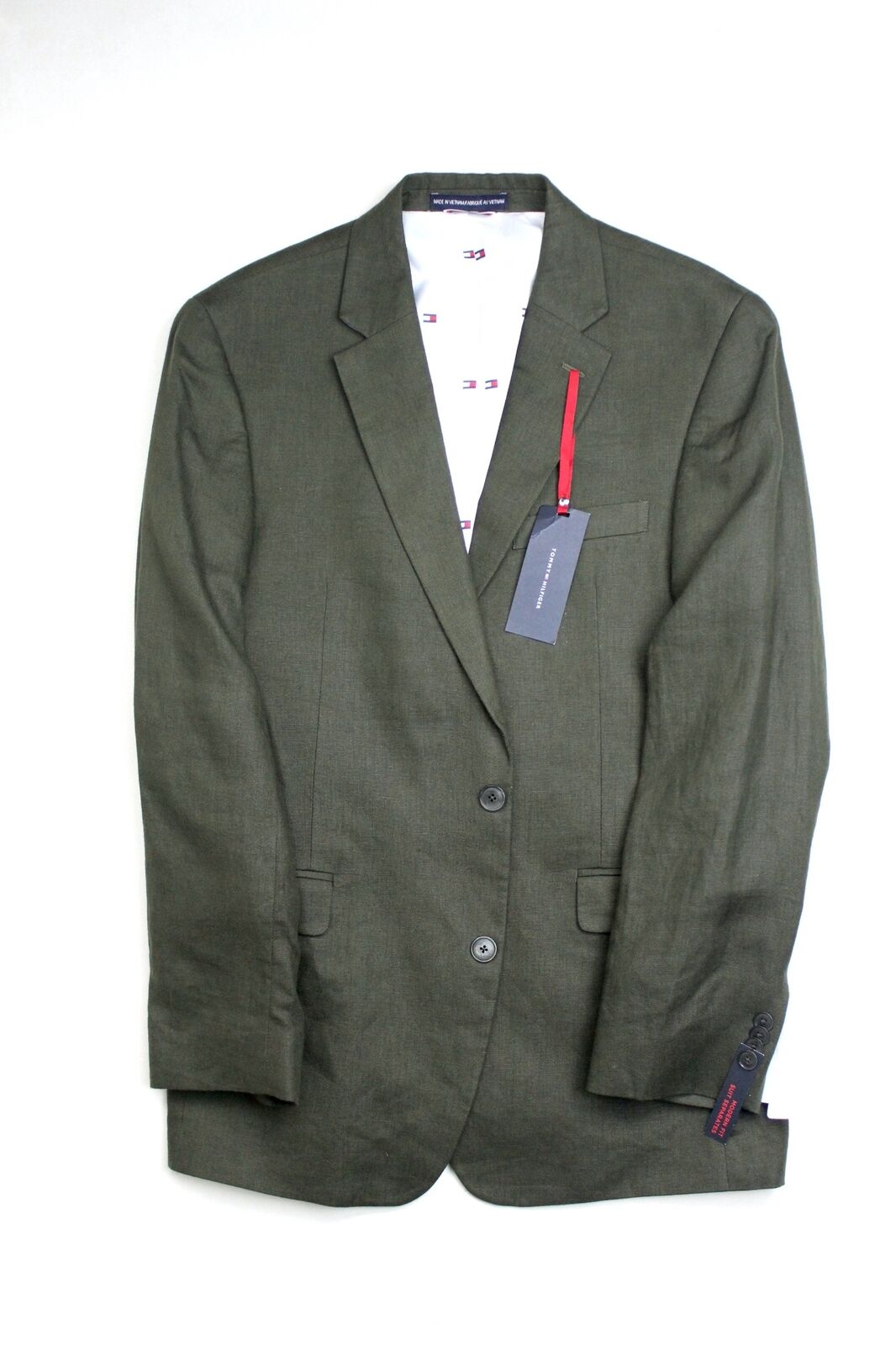 Tommy Hilfiger Men's Modern Fit Linen Suit Jacket Olive Green 36S
