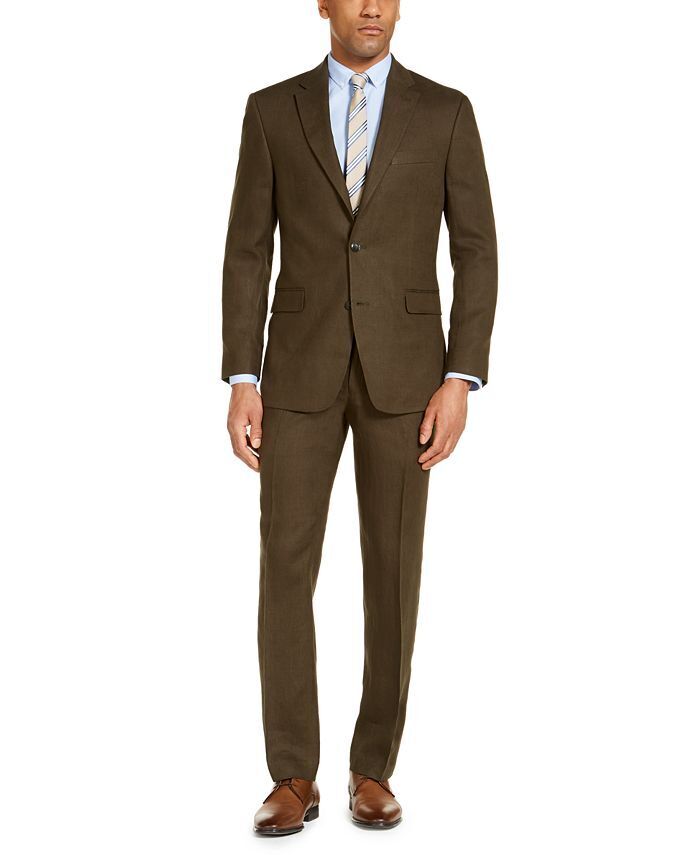 Tommy Hilfiger Men's Modern Fit Linen Suit Jacket Olive Green 36S
