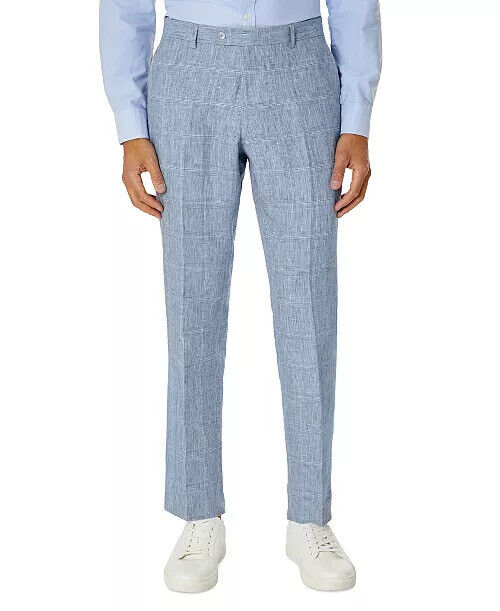 TOMMY HILFIGER Men's Modern Flex Stretch Plaid Linen Dress Pants Blue 33 x 34