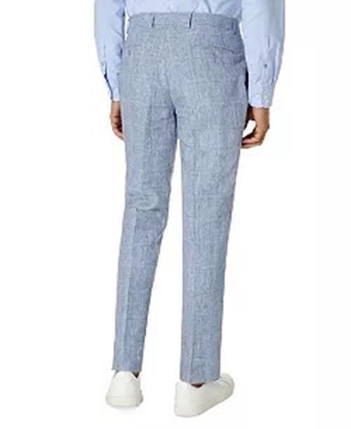 TOMMY HILFIGER Men's Modern Flex Stretch Plaid Linen Dress Pants Blue 42 X 30