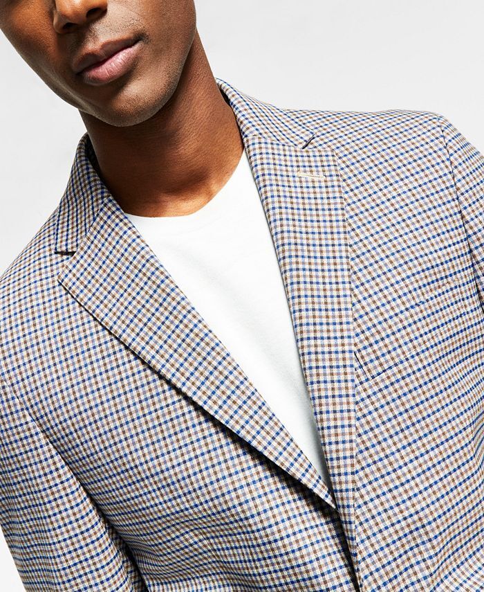 TOMMY HILFIGER Men's Blazer 36R Sport Coat Modern-Fit Brown Blue Check