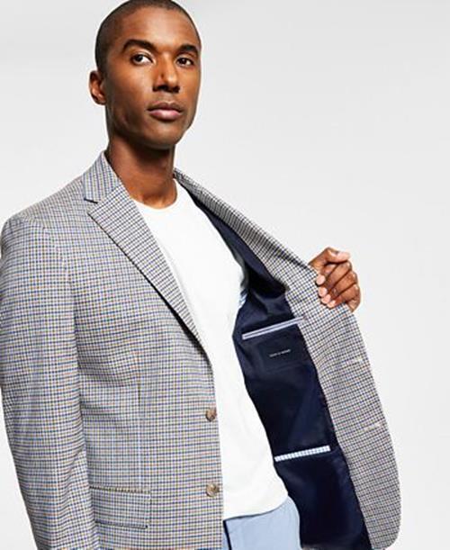 TOMMY HILFIGER Men's Blazer 36R Sport Coat Modern-Fit Brown Blue Check