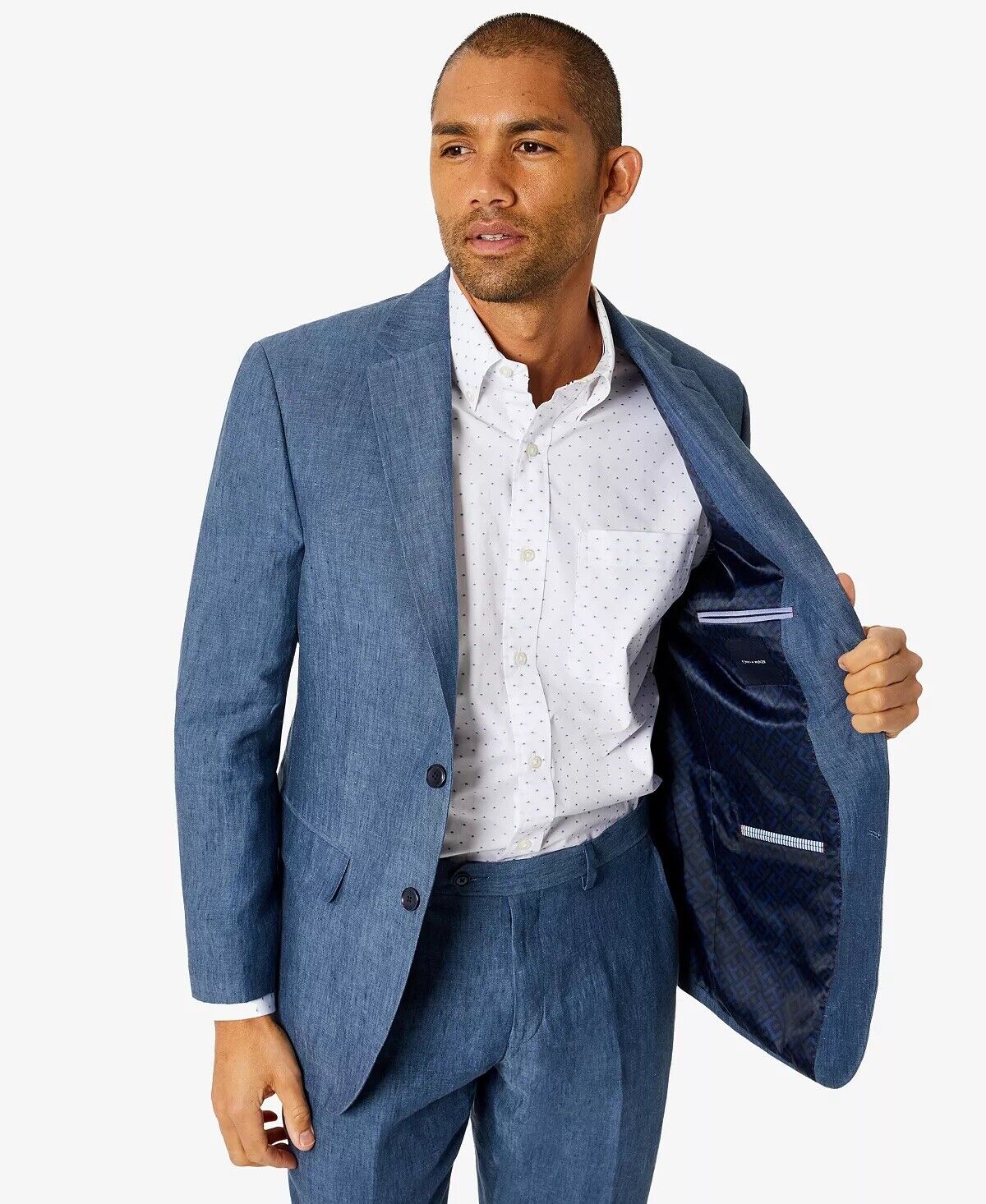 Tommy Hilfiger Men's Modern-Fit Flex Stretch Linen Suit Jacket 40L Mid Blue