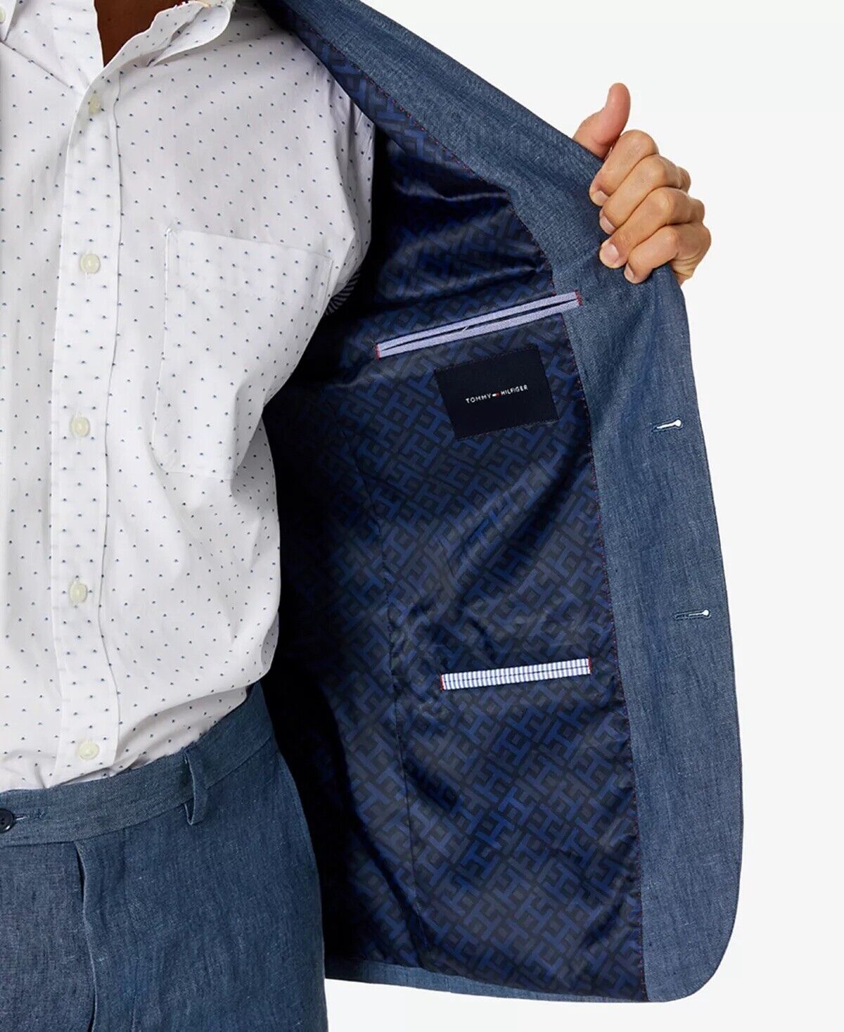 Tommy Hilfiger Men's Modern-Fit Flex Stretch Linen Suit Jacket 40L Mid Blue