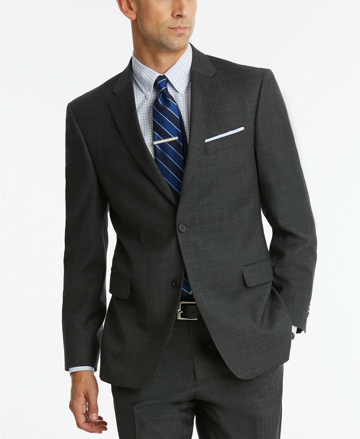 Tommy Hilfiger Modern-Fit TH Flex Performance Plaid Suit Jacket 38L Grey