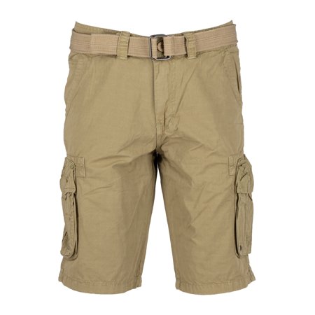 Raw X Mens Belted Double Pocket Cargo Shorts New Khaki 50