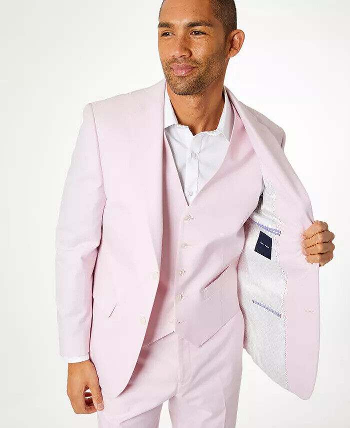 Tommy Hilfiger Mens Chambray Suit Jacket 36R Pink Modern-Fit TH Flex Stretch