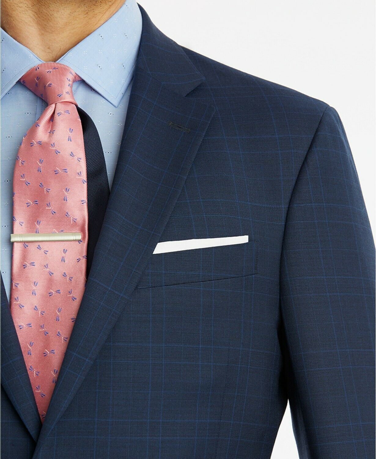 Tommy Hilfiger Men Modern fit Sport Coat Blazer 40 S Navy Blue Plaid Stretch