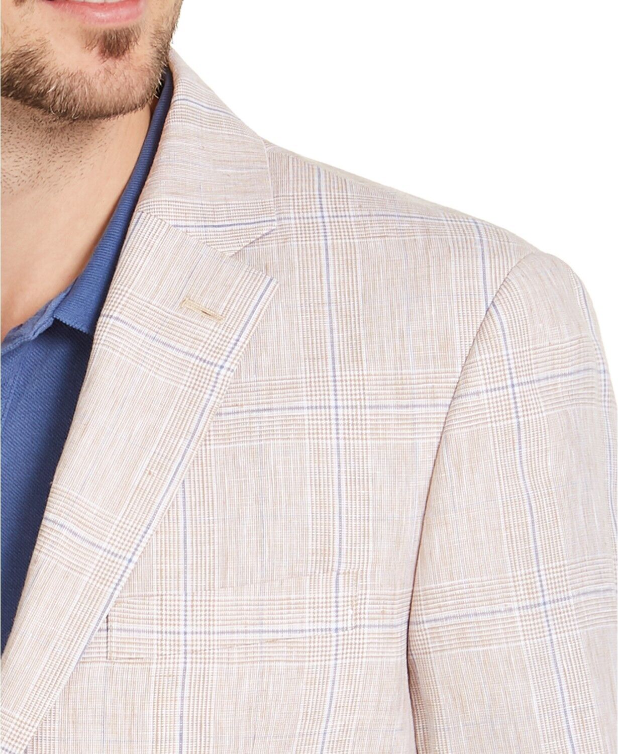 Tommy Hilfiger Men's Modern-Fit TH Flex Stretch Tan Blue Plaid Sport Coat 42L