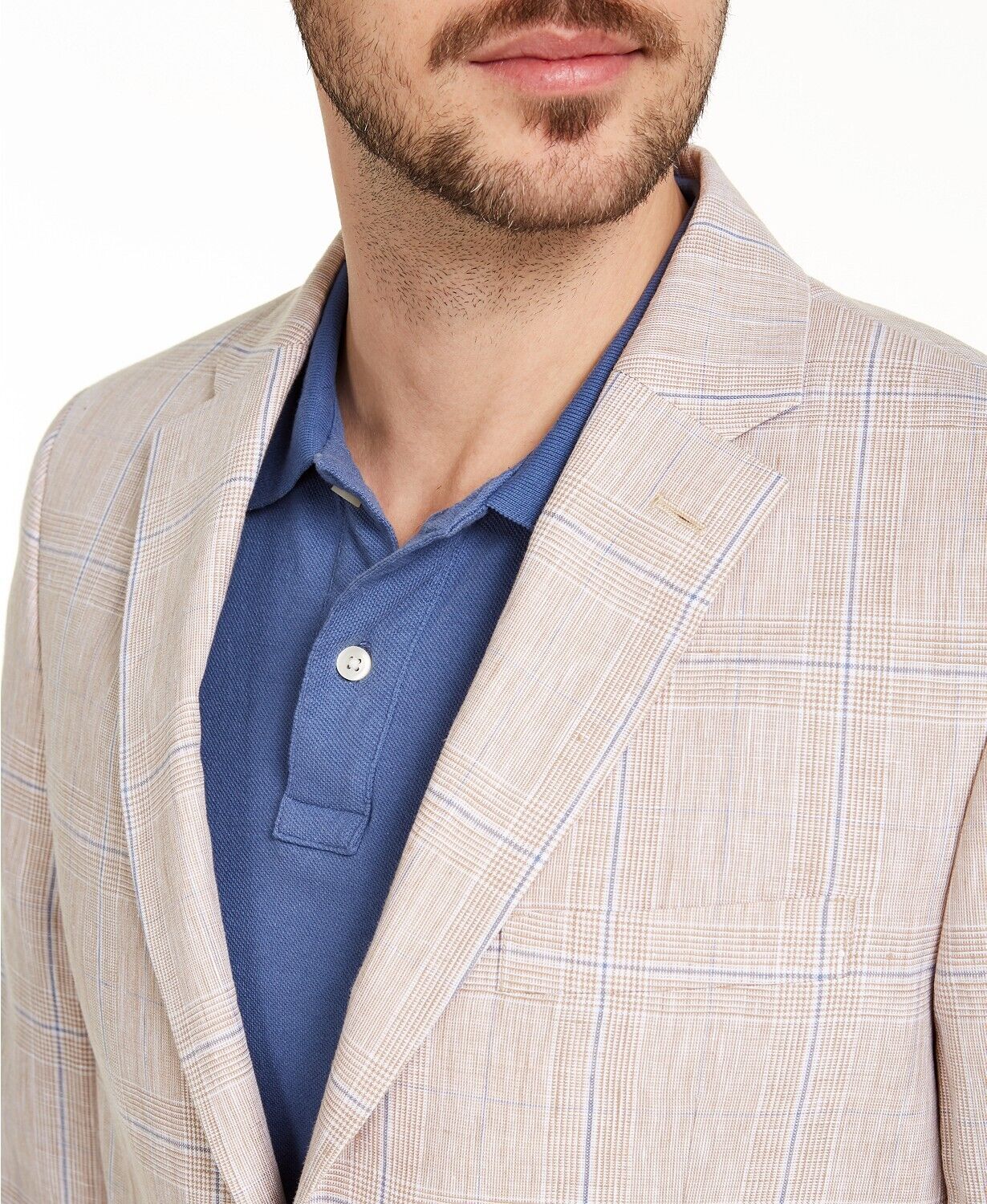 Tommy Hilfiger Men's Modern-Fit TH Flex Stretch Tan Blue Plaid Sport Coat 42L