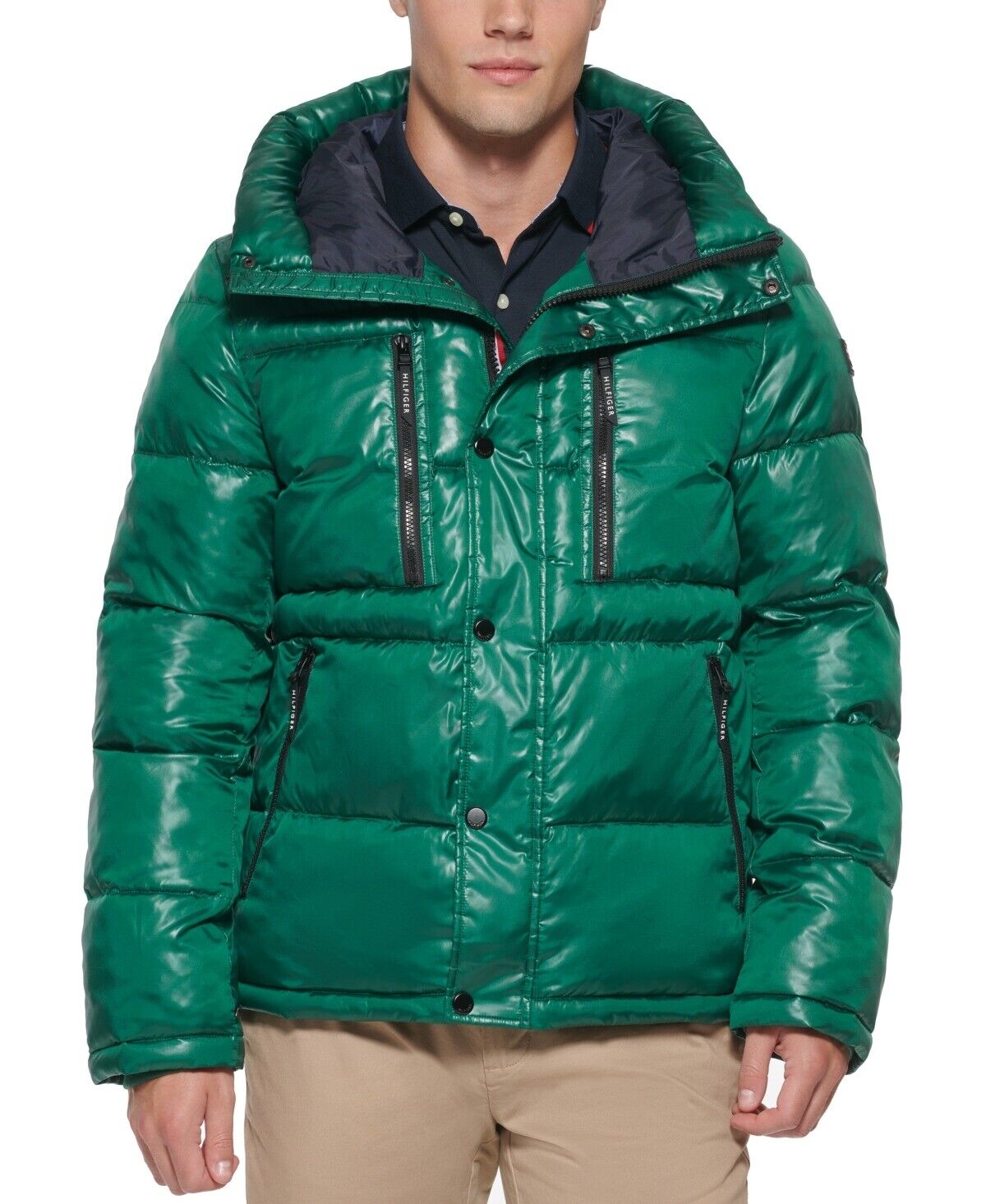 TOMMY HILFIGER Men's Nylon Quilted Hooded Puffer Jacket 2XL XXL Forest Green