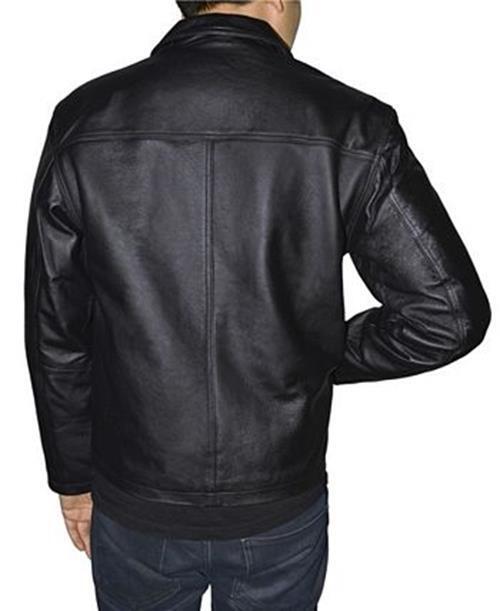 Victory Sportswear Mens Retro Leather Jacket Coat Black Large
