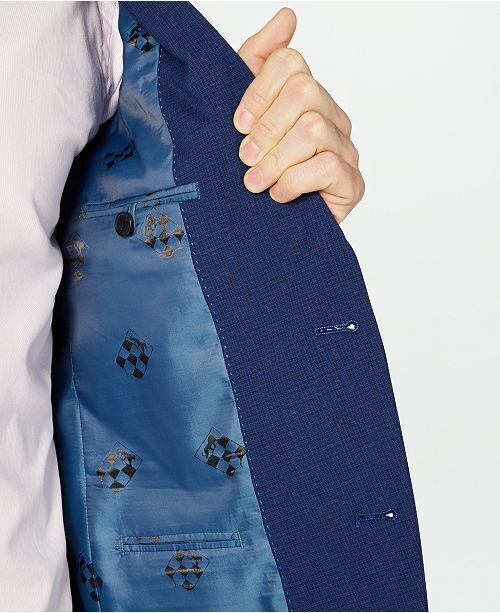 Vince Camuto Slim-Fit Stretch Wrinkle-Resistant Blue Check Suit Jacket 46R