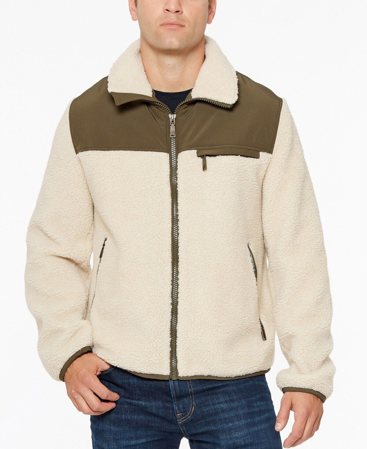 Vince Camuto Men's Multi Pocket Jacket Medium Cream Olive