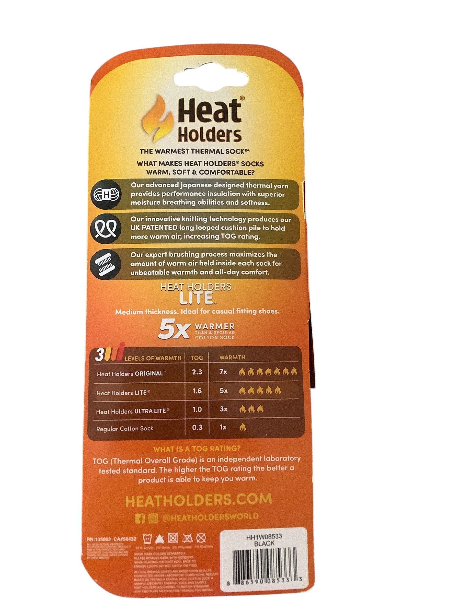 Heat Holders Womens Crew Socks 5-9 Black Thermal