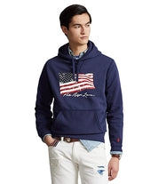 Polo Ralph Lauren American Flag Fleece Hoodie Sweatshirt Newport Navy  Size Large