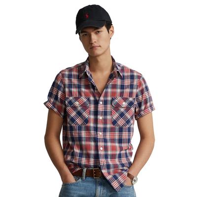 Polo Ralph Lauren Classic Fit Indigo Madras Red Navy Button Down Shirt Medium